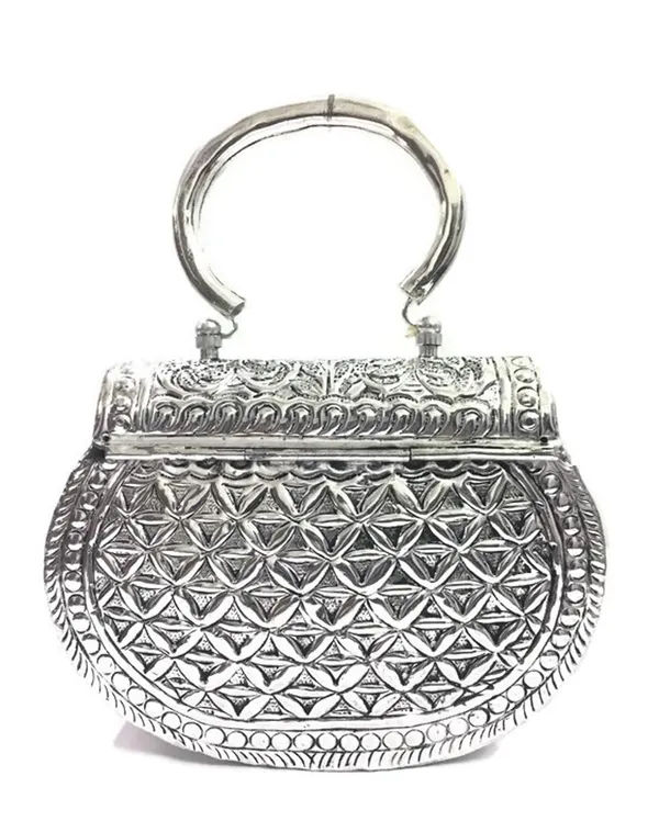 Silver Brass Metal Ethnic Handbag for Women 001